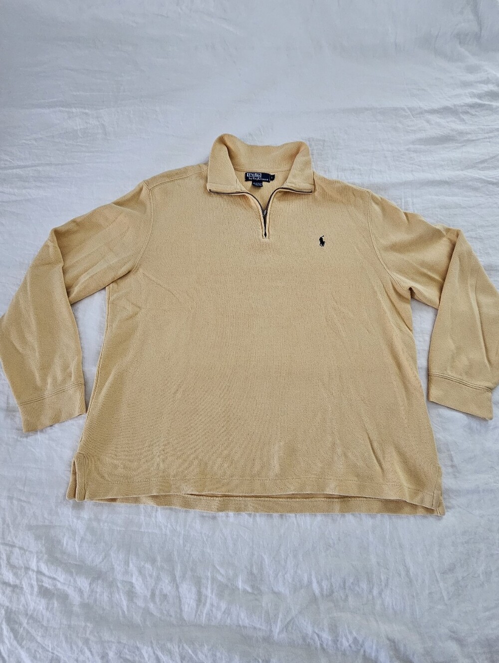 Polo Ralph Lauren RL 1/4 Quarter Zip Pullover Sweater Yellow 100% Cotton Mens L